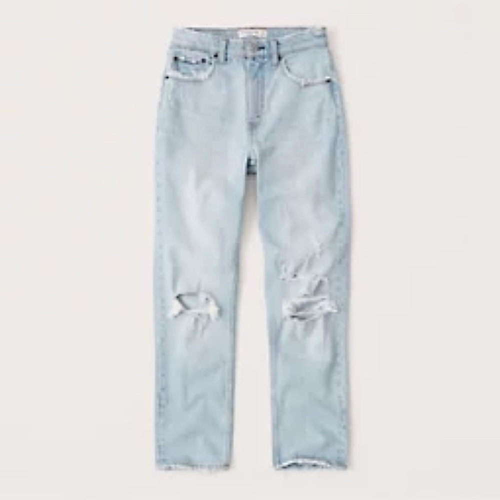Abercrombie & Fitch High Rise Mom Jeans - Light Wash with Holes